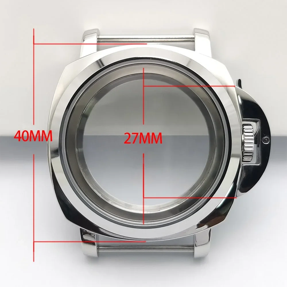 For Panerai Style 40mm Stainless Steel Watch Case with Crown Guard Bridge, Fit NH35 NH36 Movement, Watch Mod Parts