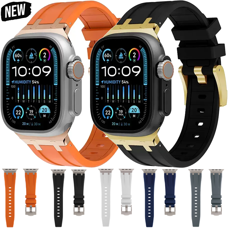 High Quality Silicone Strap For Apple Watch Ultra 3/2 49mm 11 10 9 8 7 6 5 4 SE3 Metal Connector Wristband iWatch 46mm 45mm 44mm
