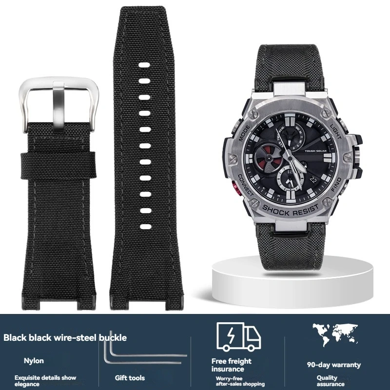 Italian Cowhide Leather & Nylon Strap for Casio G-SHOCK GST-S130 S110 S120 W 130LB 100 W300, Men's GSR-B100 Replacement Band