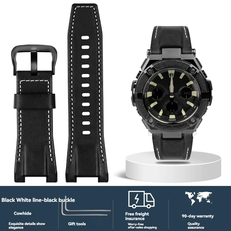 Italian Cowhide Leather & Nylon Strap for Casio G-SHOCK GST-S130 S110 S120 W 130LB 100 W300, Men's GSR-B100 Replacement Band