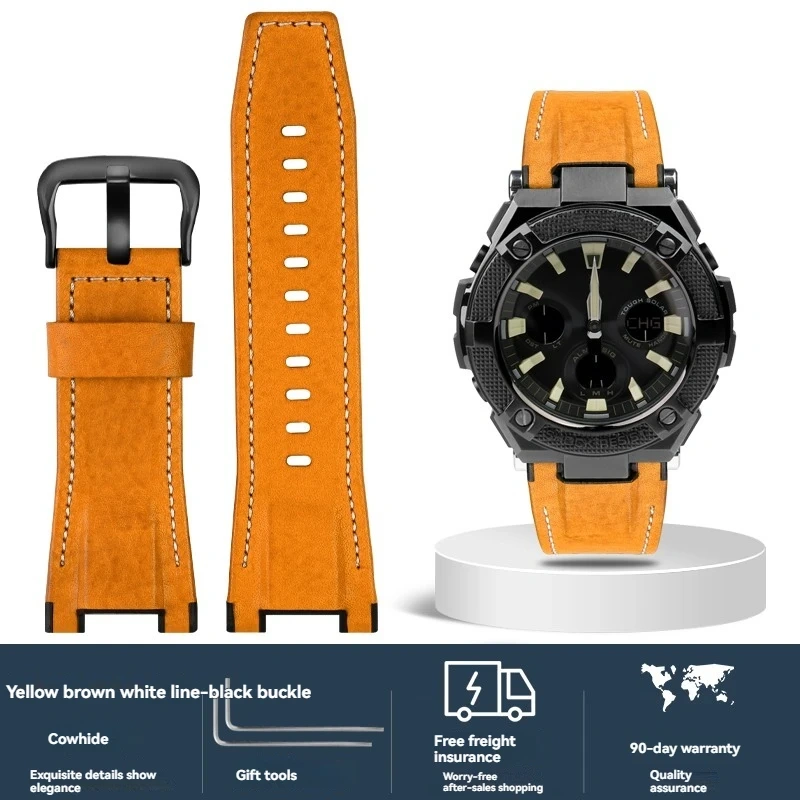 Italian Cowhide Leather & Nylon Strap for Casio G-SHOCK GST-S130 S110 S120 W 130LB 100 W300, Men's GSR-B100 Replacement Band