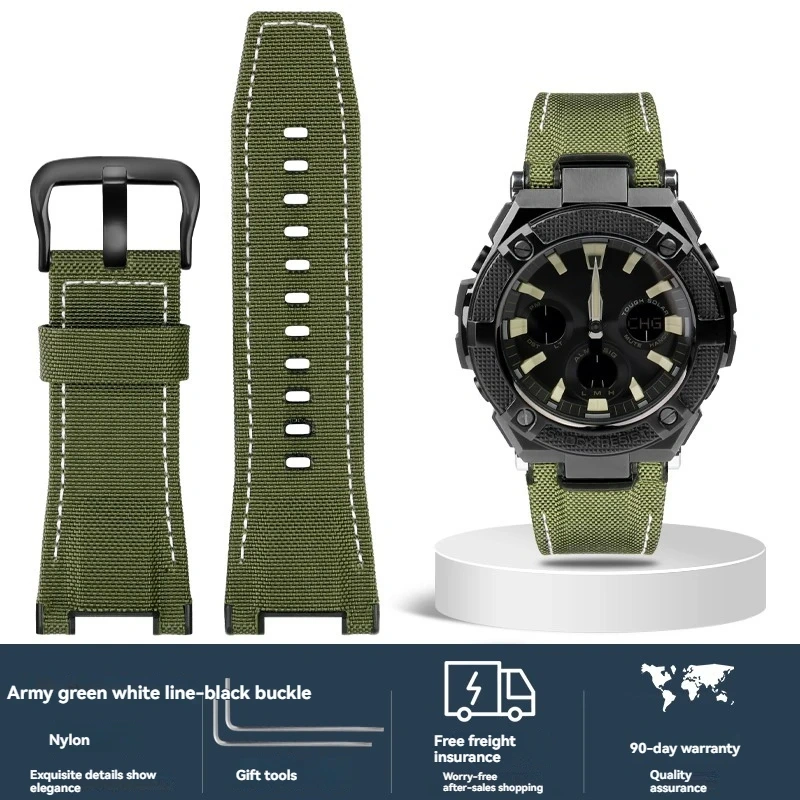 Italian Cowhide Leather & Nylon Strap for Casio G-SHOCK GST-S130 S110 S120 W 130LB 100 W300, Men's GSR-B100 Replacement Band