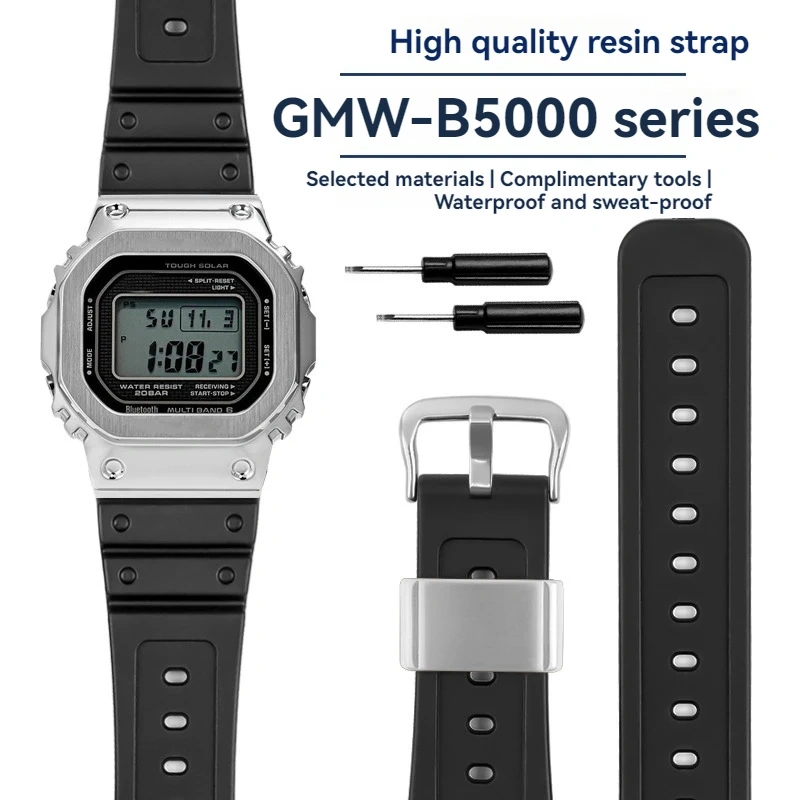 Curved End Resin Watch Strap For Casio GMW-B5000/GM-B2100 Sports Waterproof Black Rubber Replacement Wrist Band Bracelet