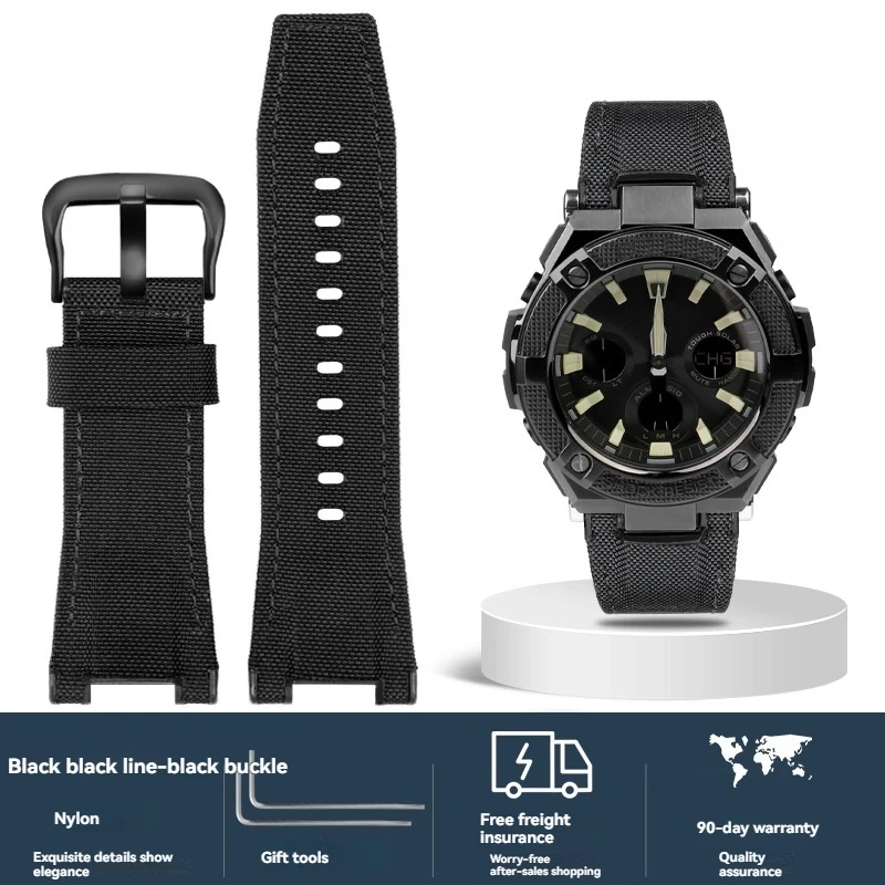 Italian Cowhide Leather & Nylon Strap for Casio G-SHOCK GST-S130 S110 S120 W 130LB 100 W300, Men's GSR-B100 Replacement Band