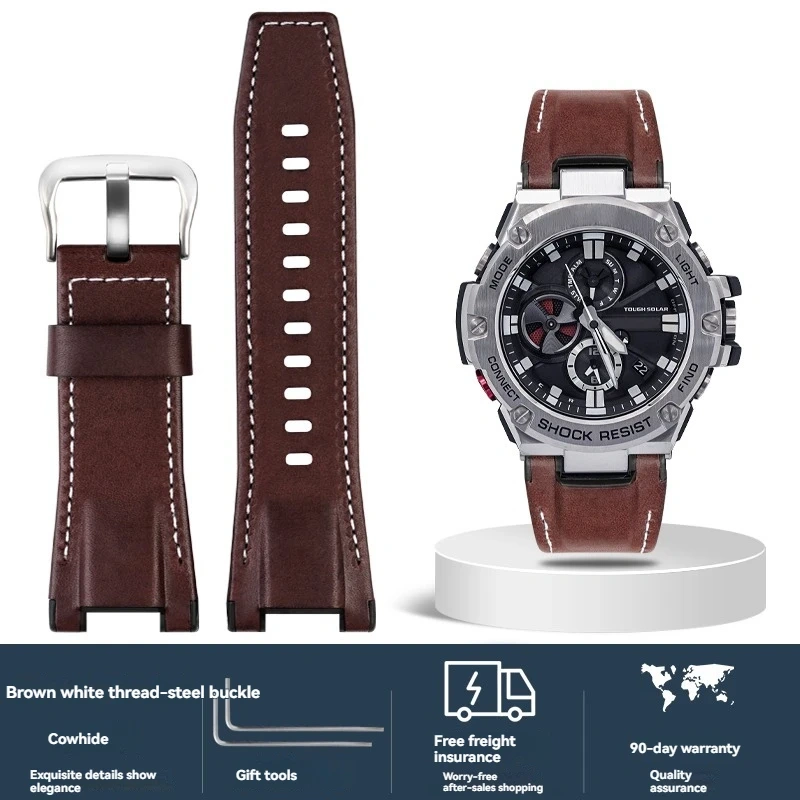 Italian Cowhide Leather & Nylon Strap for Casio G-SHOCK GST-S130 S110 S120 W 130LB 100 W300, Men's GSR-B100 Replacement Band