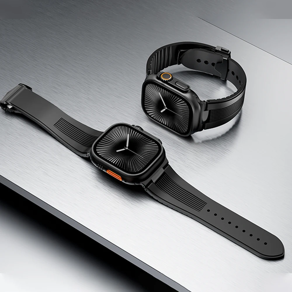 Silicone Band for Apple Watch 46mm 45mm 44mm 42mm Luxury Sports Strap for Iwatch Ultra 3 2 1 49mm Series 11 10 9 8 7 Se 6 5 Se3