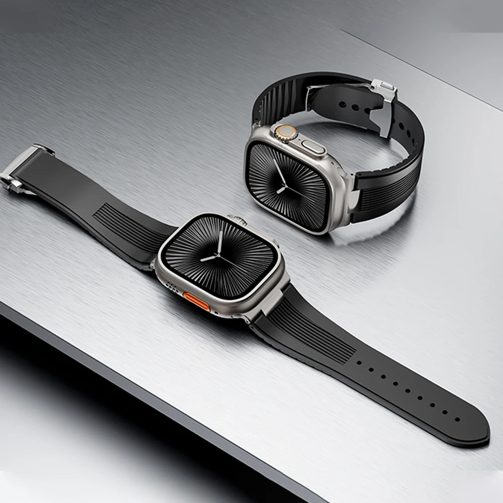 Silicone Band for Apple Watch 46mm 45mm 44mm 42mm Luxury Sports Strap for Iwatch Ultra 3 2 1 49mm Series 11 10 9 8 7 Se 6 5 Se3