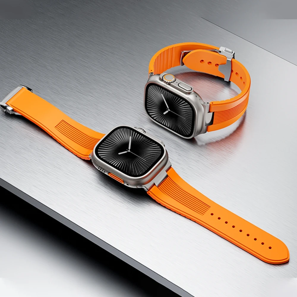 Silicone Band for Apple Watch 46mm 45mm 44mm 42mm Luxury Sports Strap for Iwatch Ultra 3 2 1 49mm Series 11 10 9 8 7 Se 6 5 Se3