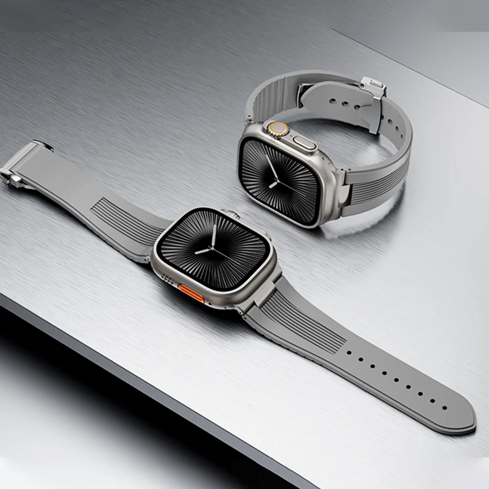 Silicone Band for Apple Watch 46mm 45mm 44mm 42mm Luxury Sports Strap for Iwatch Ultra 3 2 1 49mm Series 11 10 9 8 7 Se 6 5 Se3