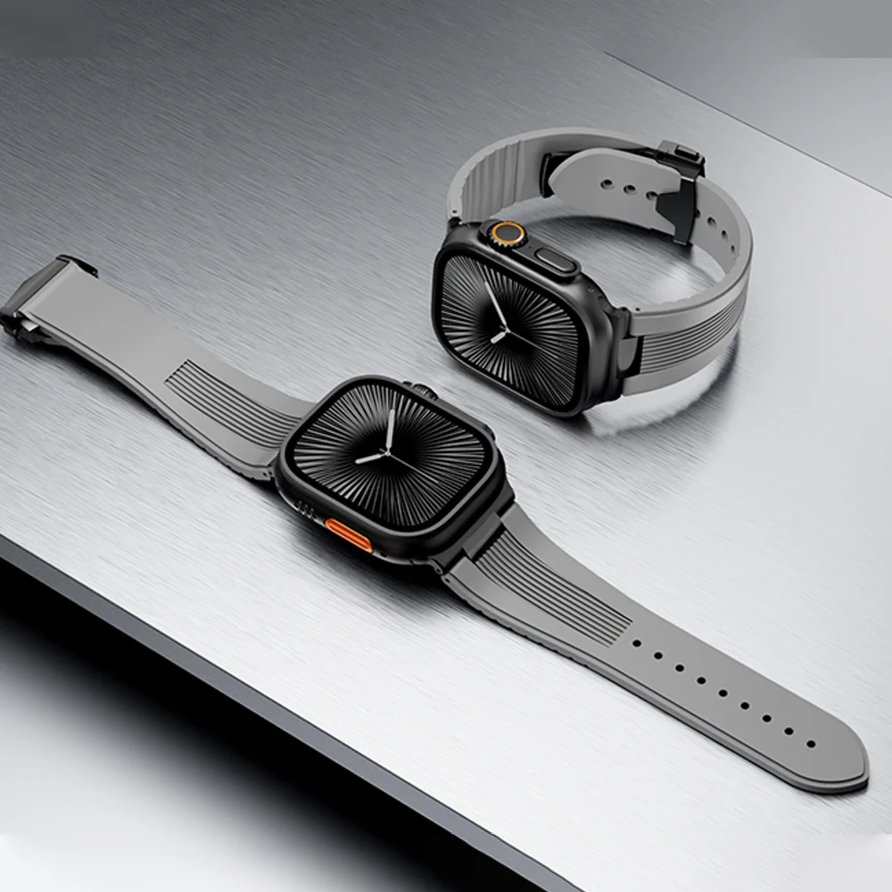 Silicone Band for Apple Watch 46mm 45mm 44mm 42mm Luxury Sports Strap for Iwatch Ultra 3 2 1 49mm Series 11 10 9 8 7 Se 6 5 Se3