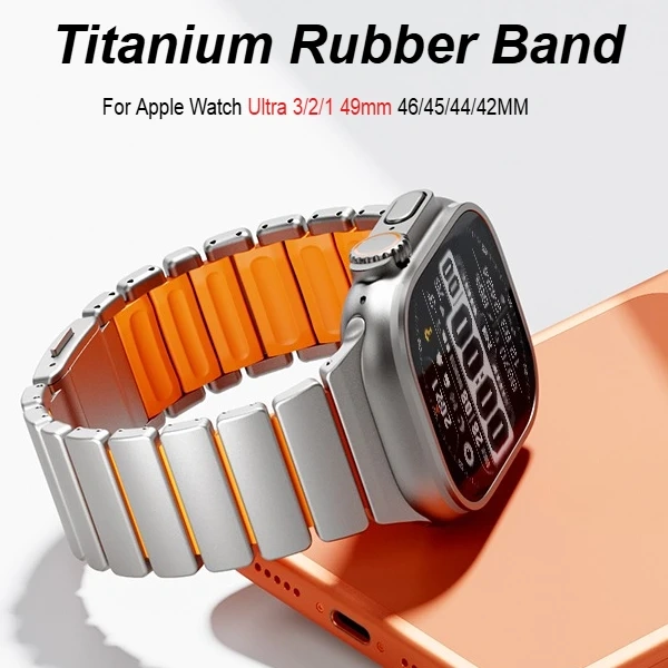 Titanium+Silicone Strap For Apple Watch Ultra 3/2/1 49mm S11 46mm Luxury Magnetic Band For Series 10 9 8 7 SE3 44/45mm Bracelet