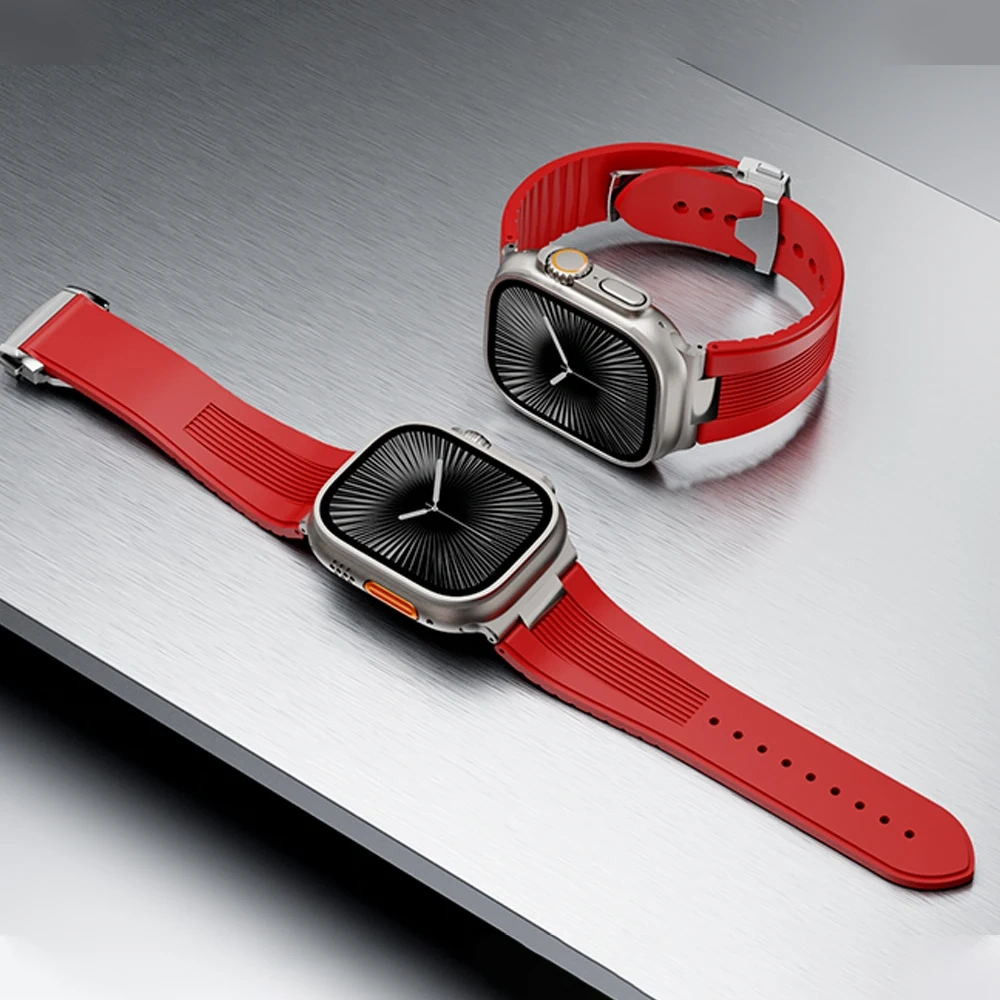 Silicone Band for Apple Watch 46mm 45mm 44mm 42mm Luxury Sports Strap for Iwatch Ultra 3 2 1 49mm Series 11 10 9 8 7 Se 6 5 Se3