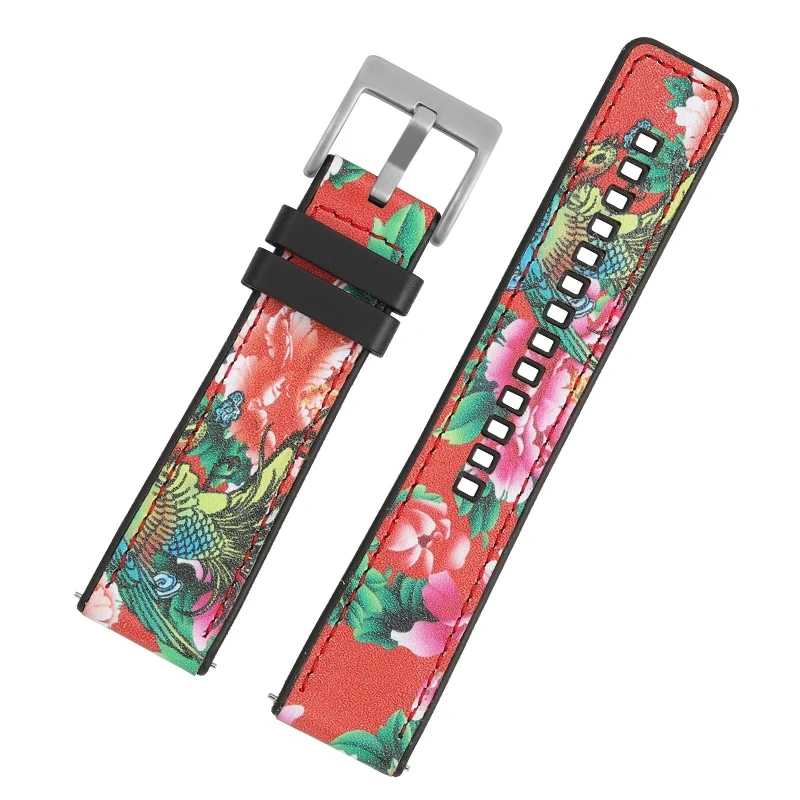 China Chic peony flower element leather watch strap For HUAWEI GT5 GT4/3 smart watch Chinese style Orient waterproof rubber band