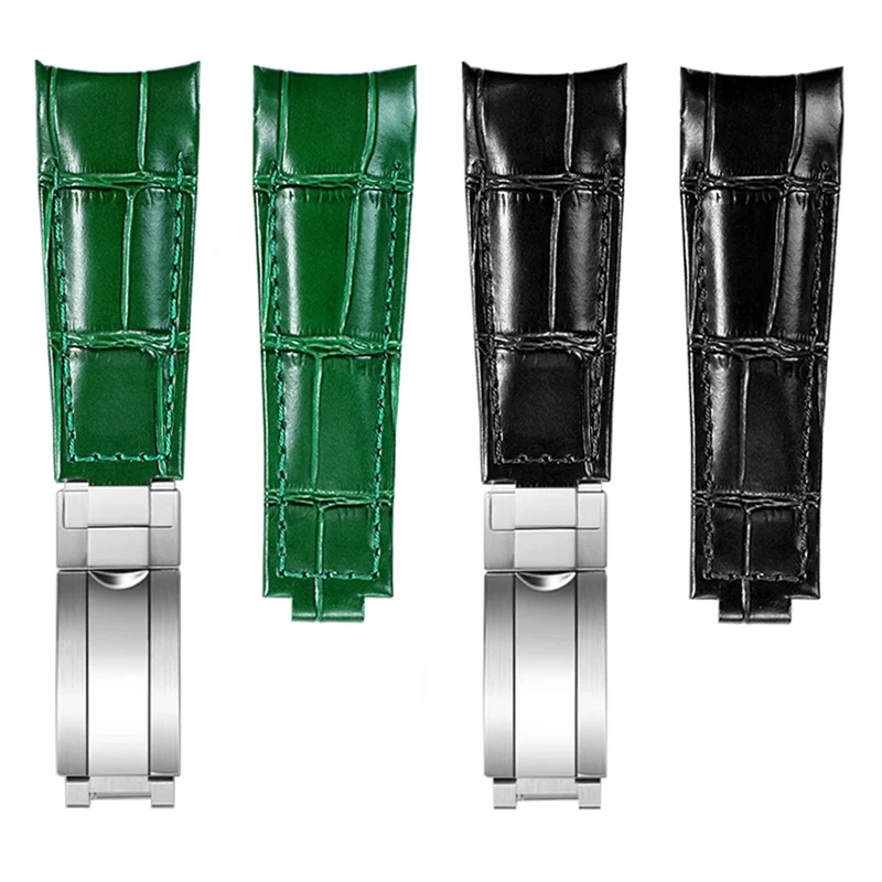20mm Genuine Leather Strap for Rolex Daytona Yacht-Master Submariner Hulk GMT Datejust Watch Band Black Blue Green  Cowhide