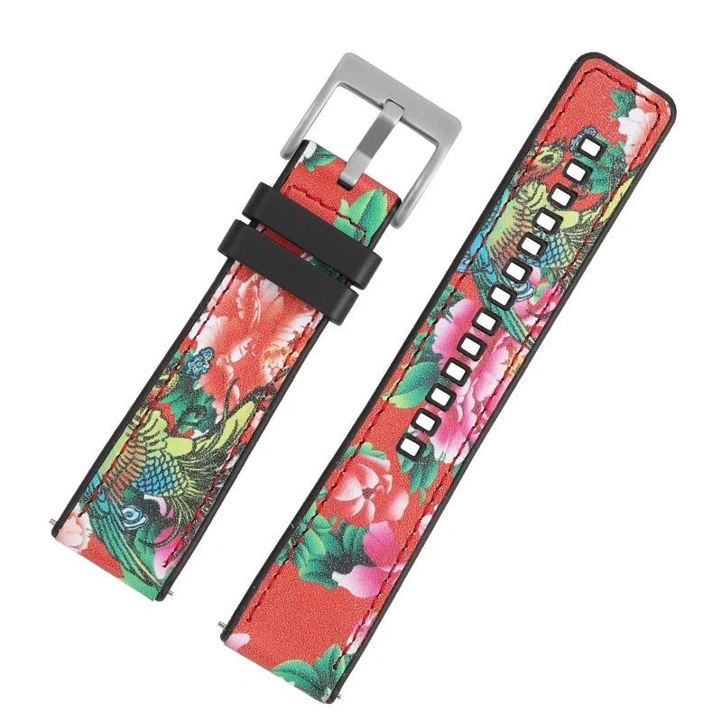 China Chic peony flower element leather watch strap For HUAWEI GT5 GT4/3 smart watch Chinese style Orient waterproof rubber band