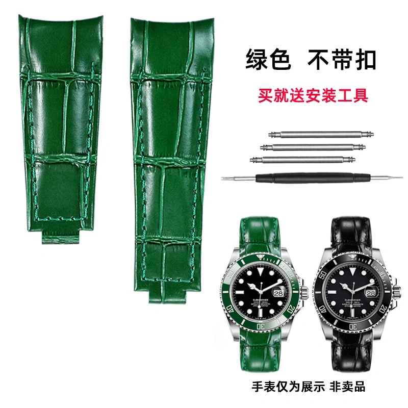 20mm Genuine Leather Strap for Rolex Daytona Yacht-Master Submariner Hulk GMT Datejust Watch Band Black Blue Green  Cowhide