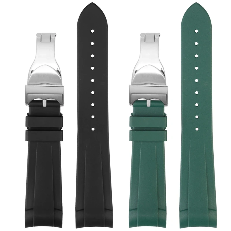 22mm Curved End Rubber Watch Band for Tudor Black Bay 58 Bronze – Soft Silicone Strap, Red Floral Pattern, Waterproof & Durable