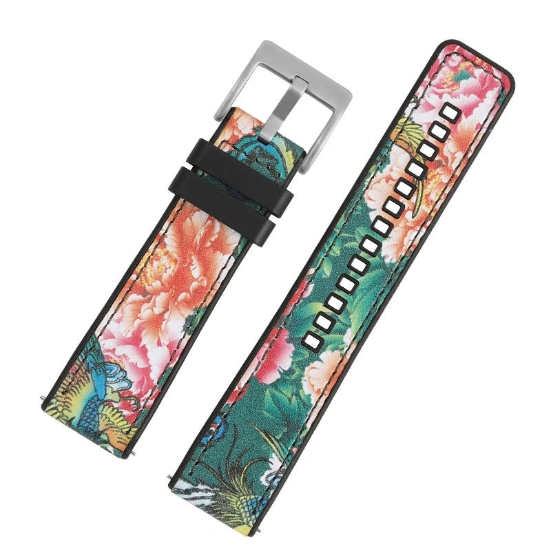 China Chic peony flower element leather watch strap For HUAWEI GT5 GT4/3 smart watch Chinese style Orient waterproof rubber band