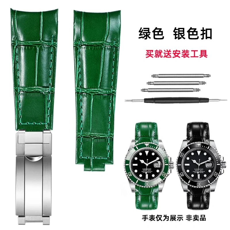 20mm Genuine Leather Strap for Rolex Daytona Yacht-Master Submariner Hulk GMT Datejust Watch Band Black Blue Green  Cowhide