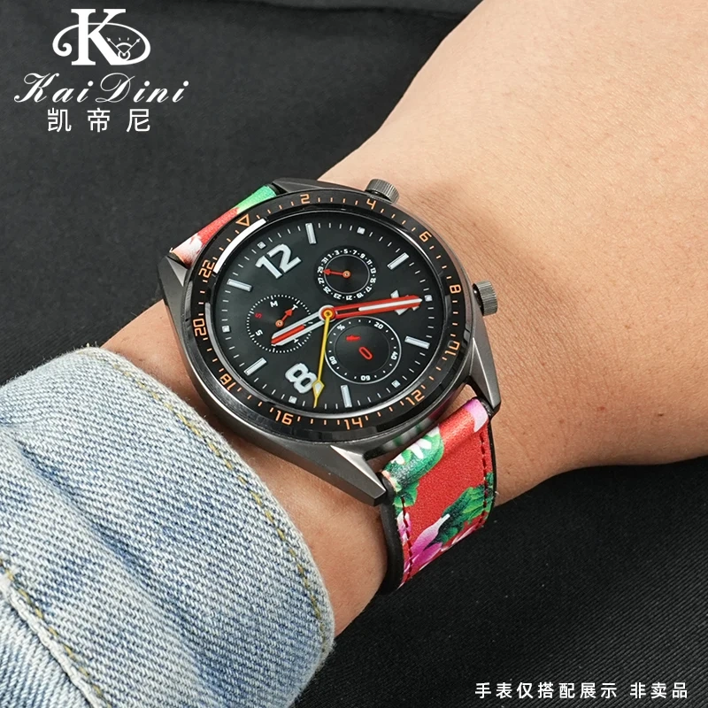 China Chic peony flower element leather watch strap For HUAWEI GT5 GT4/3 smart watch Chinese style Orient waterproof rubber band