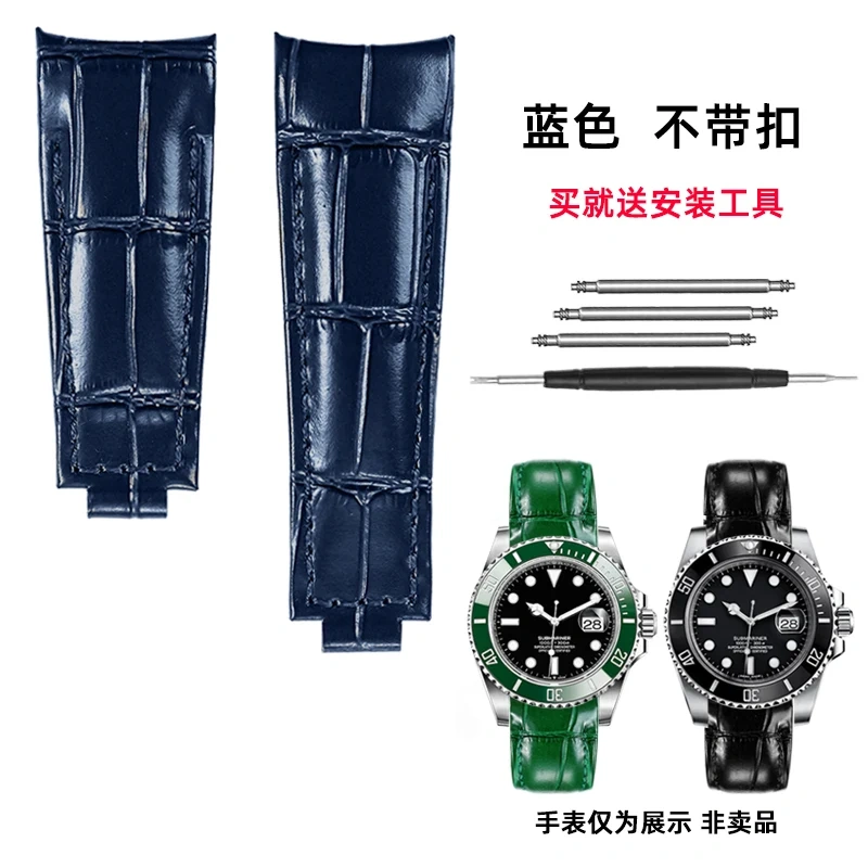 20mm Genuine Leather Strap for Rolex Daytona Yacht-Master Submariner Hulk GMT Datejust Watch Band Black Blue Green  Cowhide
