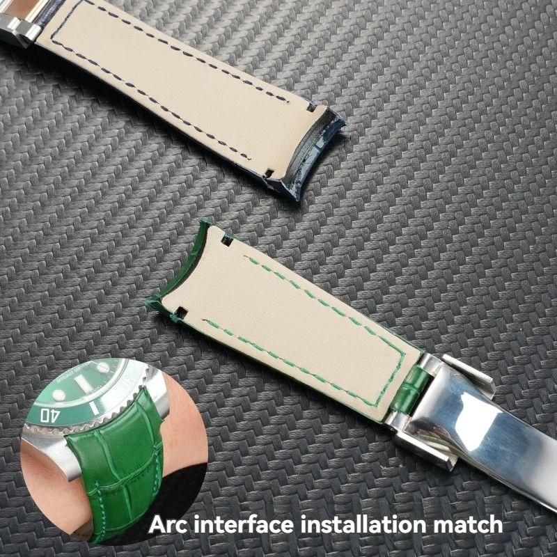 20mm Genuine Leather Strap for Rolex Daytona Yacht-Master Submariner Hulk GMT Datejust Watch Band Black Blue Green  Cowhide