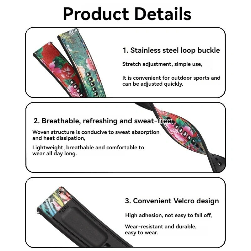 China Chic peony flower element leather watch strap For HUAWEI GT5 GT4/3 smart watch Chinese style Orient waterproof rubber band