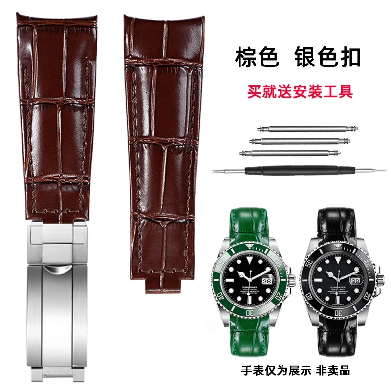 20mm Genuine Leather Strap for Rolex Daytona Yacht-Master Submariner Hulk GMT Datejust Watch Band Black Blue Green  Cowhide
