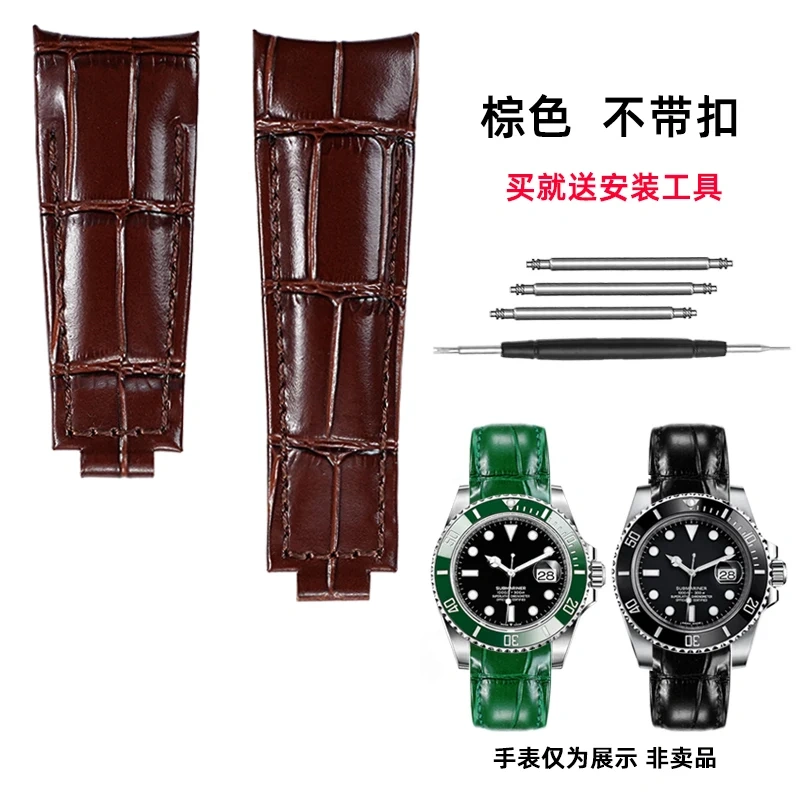 20mm Genuine Leather Strap for Rolex Daytona Yacht-Master Submariner Hulk GMT Datejust Watch Band Black Blue Green  Cowhide
