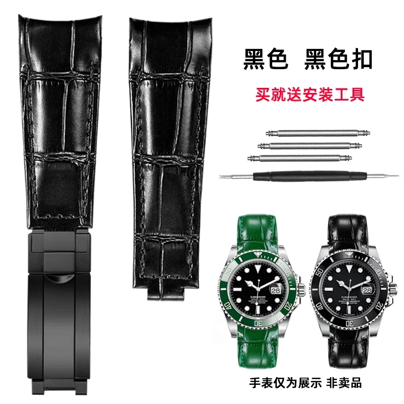 20mm Genuine Leather Strap for Rolex Daytona Yacht-Master Submariner Hulk GMT Datejust Watch Band Black Blue Green  Cowhide