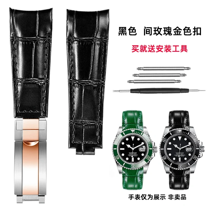 20mm Genuine Leather Strap for Rolex Daytona Yacht-Master Submariner Hulk GMT Datejust Watch Band Black Blue Green  Cowhide