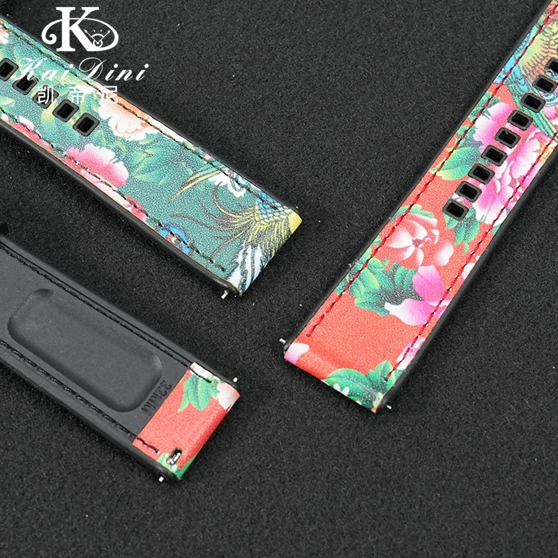 China Chic peony flower element leather watch strap For HUAWEI GT5 GT4/3 smart watch Chinese style Orient waterproof rubber band
