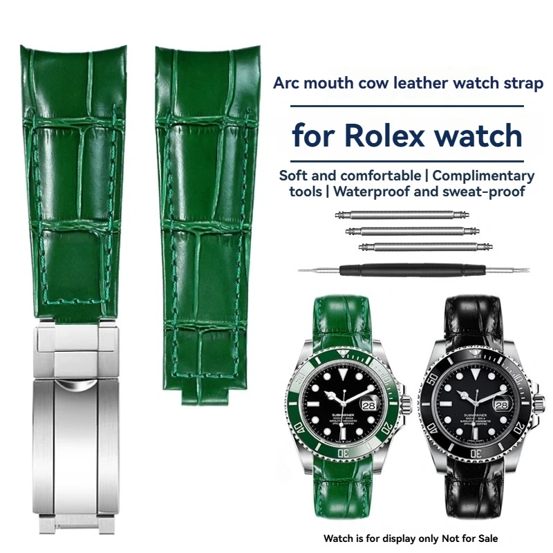 20mm Genuine Leather Strap for Rolex Daytona Yacht-Master Submariner Hulk GMT Datejust Watch Band Black Blue Green  Cowhide