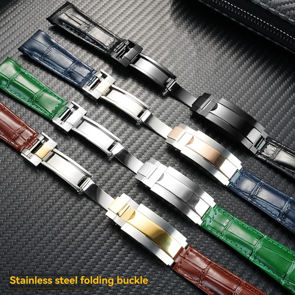 20mm Genuine Leather Strap for Rolex Daytona Yacht-Master Submariner Hulk GMT Datejust Watch Band Black Blue Green  Cowhide