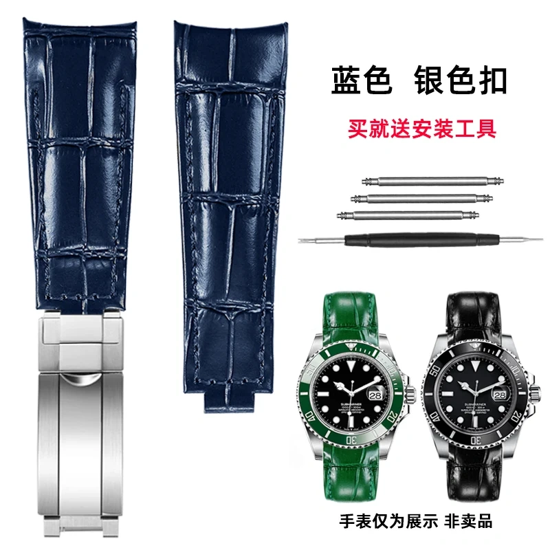20mm Genuine Leather Strap for Rolex Daytona Yacht-Master Submariner Hulk GMT Datejust Watch Band Black Blue Green  Cowhide