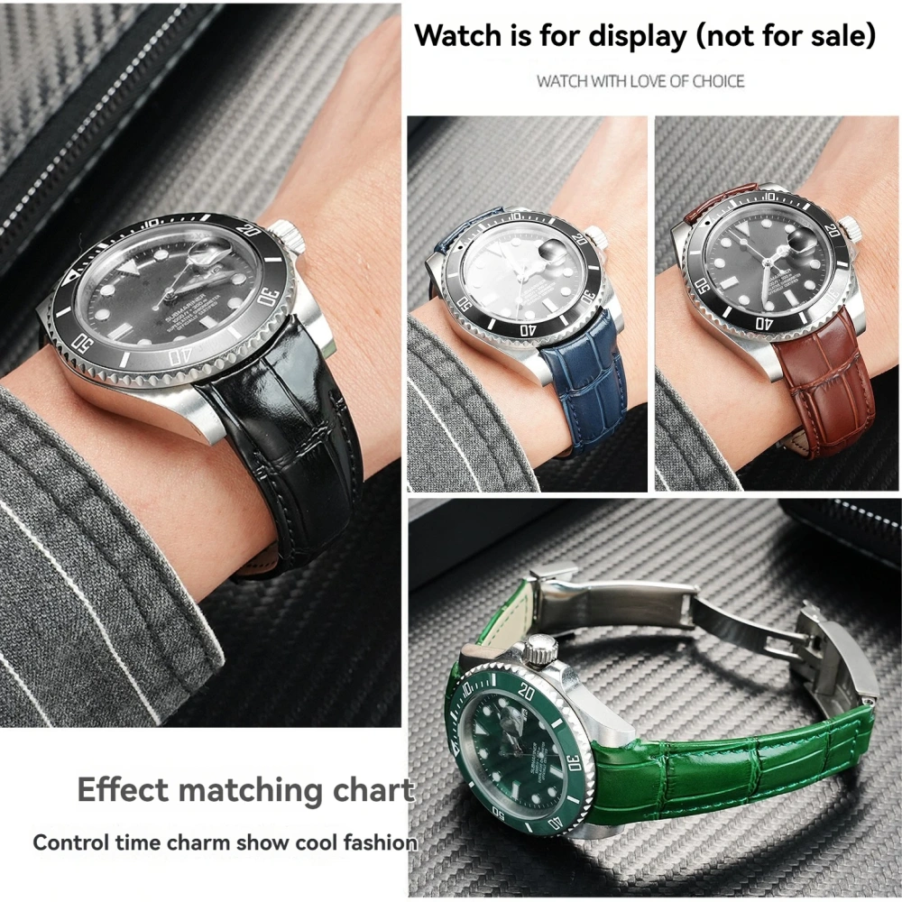 20mm Genuine Leather Strap for Rolex Daytona Yacht-Master Submariner Hulk GMT Datejust Watch Band Black Blue Green  Cowhide