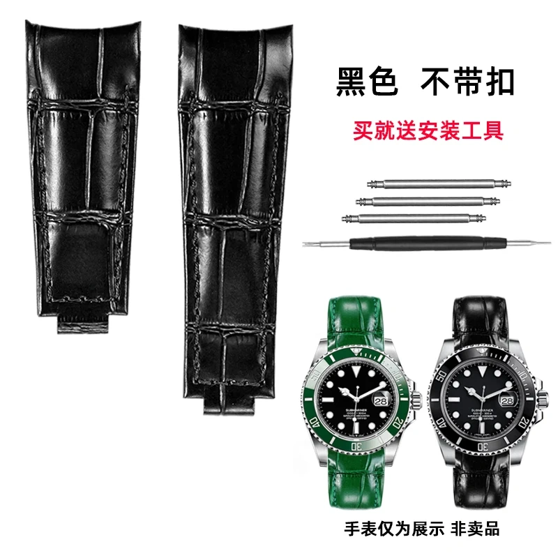 20mm Genuine Leather Strap for Rolex Daytona Yacht-Master Submariner Hulk GMT Datejust Watch Band Black Blue Green  Cowhide
