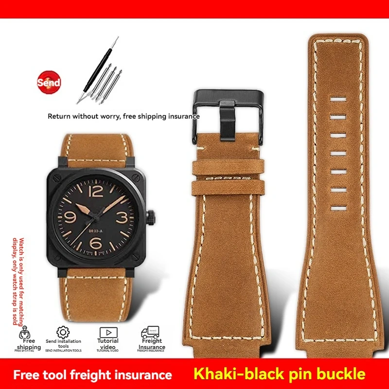 For Bell&Ross watch strapBR01 BR03 cowhide watchband bracelet Bell&Ross 35X24mm convex interface BR Men's watch belt