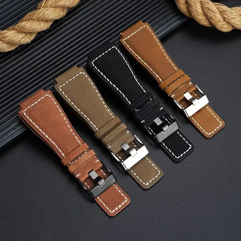 For Bell&Ross watch strapBR01 BR03 cowhide watchband bracelet Bell&Ross 35X24mm convex interface BR Men's watch belt