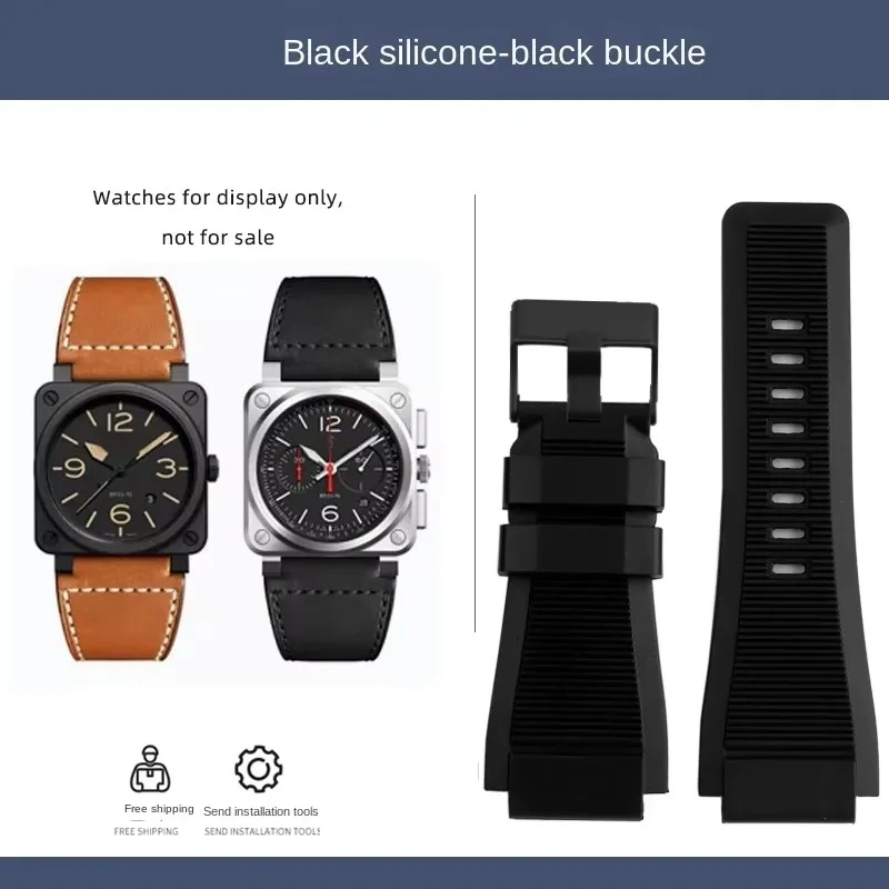 For Bell&Ross watch strapBR01 BR03 cowhide watchband bracelet Bell&Ross 35X24mm convex interface BR Men's watch belt