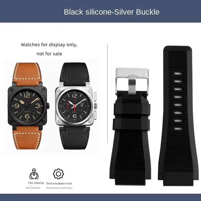For Bell&Ross watch strapBR01 BR03 cowhide watchband bracelet Bell&Ross 35X24mm convex interface BR Men's watch belt