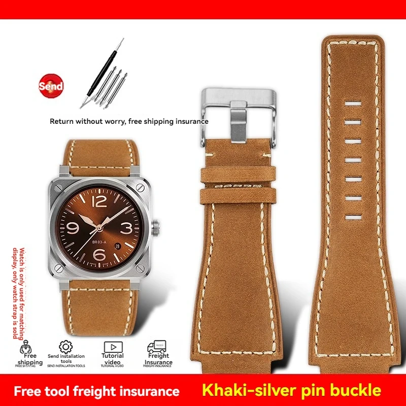 For Bell&Ross watch strapBR01 BR03 cowhide watchband bracelet Bell&Ross 35X24mm convex interface BR Men's watch belt