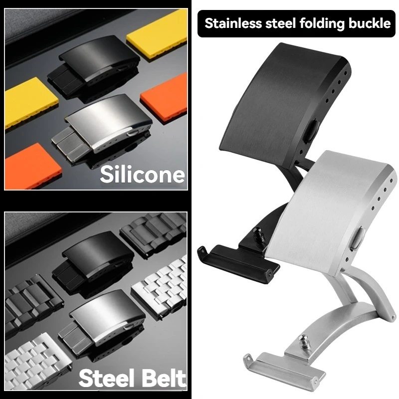 16mm 18mm 20mm Watch Clasp Folding Buckle Solid Stainless Steel Men Women Watch Buckle for Silicone Strap Metal Strap With tools