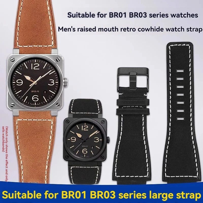 For Bell&Ross watch strapBR01 BR03 cowhide watchband bracelet Bell&Ross 35X24mm convex interface BR Men's watch belt