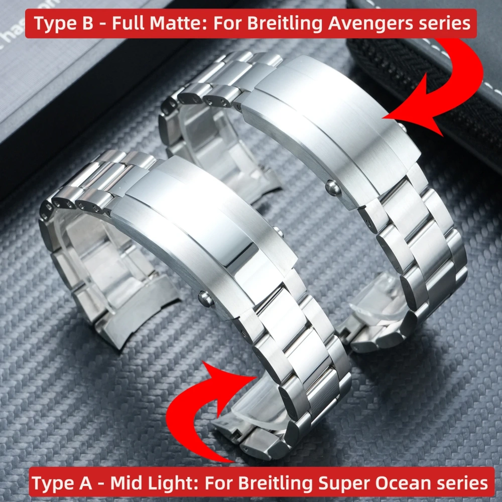 For Breitling AVENGER A17328 Stainless Steel Watch Bands SUPEROCEAN A17375 Metal Bracelet 22mm Men Watch Chain Adjustable Tuning