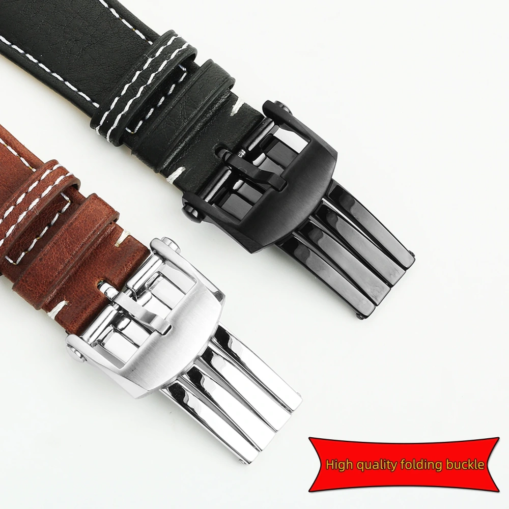 FOLDING CLASP watch band For Breitling Replacement Strap Ocean Heritage Avenger Aviation Pilot Leather strap 22mm watch belt men