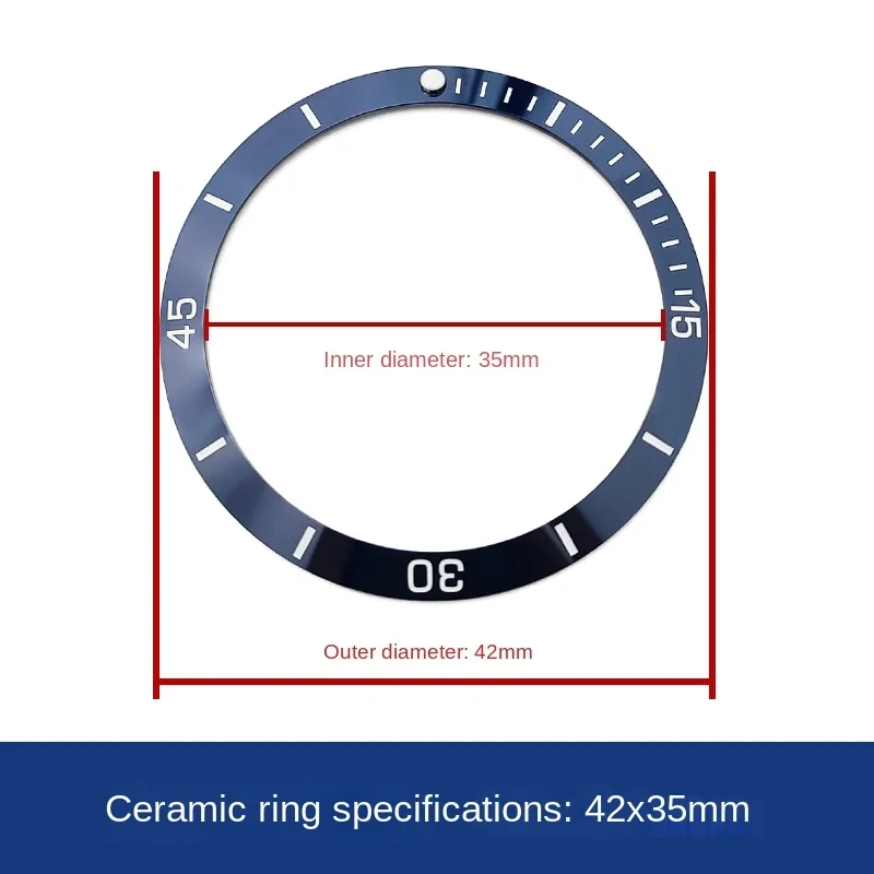 42x35mm Ceramic Bezel Insert Ring Slope Fit 46mm For Breitling SUPEROCEAN A17378E71C1A1 Blue Scale Circle 12 O'clock green light