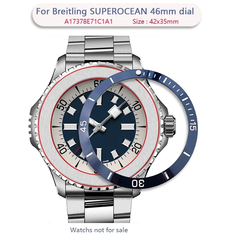 42x35mm Ceramic Bezel Insert Ring Slope Fit 46mm For Breitling SUPEROCEAN A17378E71C1A1 Blue Scale Circle 12 O'clock green light