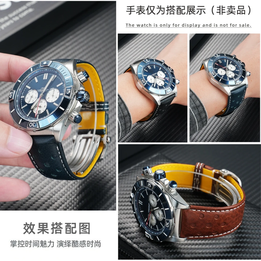 FOLDING CLASP watch band For Breitling Replacement Strap Ocean Heritage Avenger Aviation Pilot Leather strap 22mm watch belt men