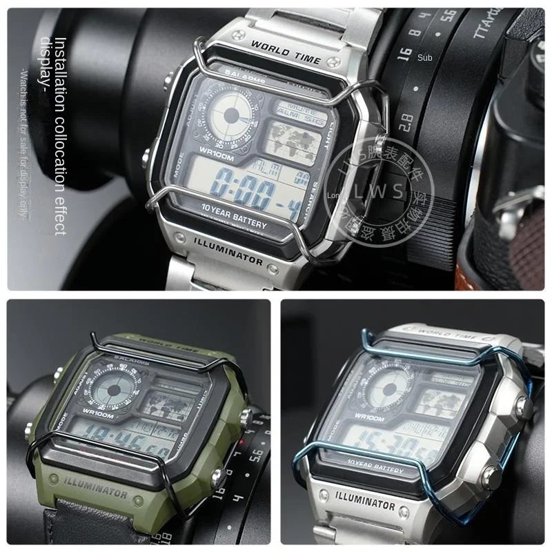 AE-1200 AE-1300 Face Bumper Case Stainless Steel Bumper For Casio 3299 AE1200 AE1300 Crash Strip Anti Corrosion blue silver gold